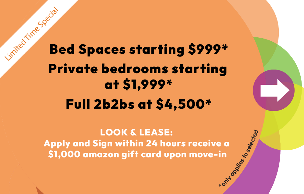 STUDENT HOUSING SPECIAL for Berkeley New Apartments. Amazon gift card when you sign lease in June or July